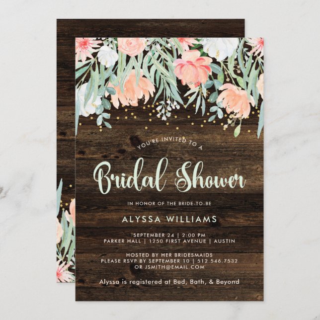 Rustic Floral Romance | Bridal Shower Invitation (Front/Back)