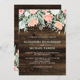 Rustic Floral Romance   Watercolor Wedding Invitation