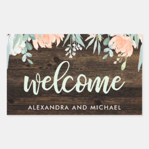 Rustic Floral Romance Wedding Welcome Rectangular Sticker