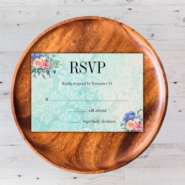 Rustic Floral Roses and Hydrangea Wedding RSVP Card (Creator Uploaded)