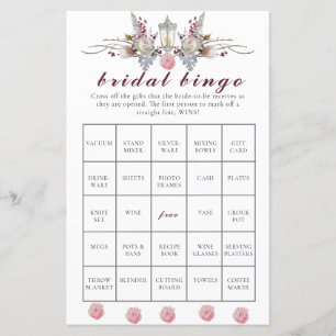 Rustic Floral Roses & Lantern Bridal Shower Bingo