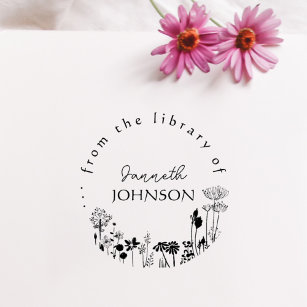 Rustic Floral Round Custom From The Library Books Self-inking Stamp