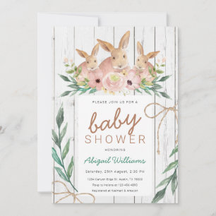 Rustic Floral Safari Rabbit Family Baby Shower Invitation
