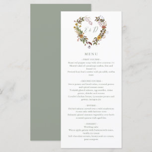 Rustic Floral Sage Green Wedding Dinner Menu
