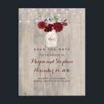 Rustic Floral Save the Date Announcement Postcard<br><div class="desc">Baby's breath and burgundy flowers mason jar rustic save the date postcards</div>