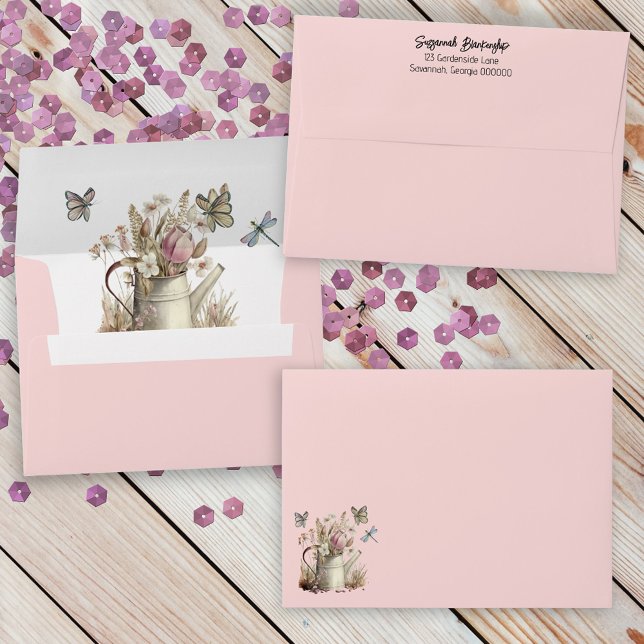Rustic Floral Save The Date Family Reunion   Envelope (custom envelope back flap, watering can design inside and front corner)