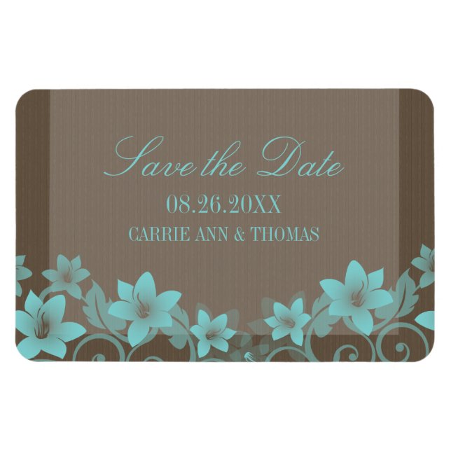 Rustic Floral Save the Date Magnet, Aqua Magnet (Horizontal)