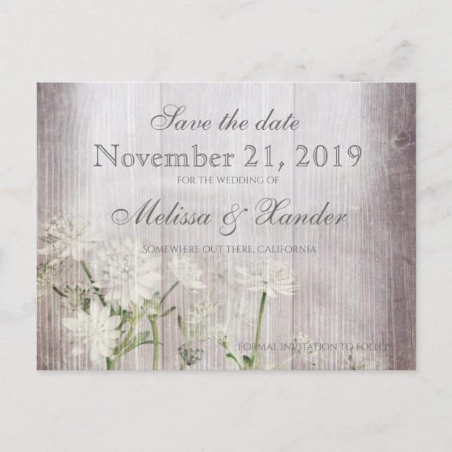 Rustic Floral Save The Date Postcard (Front)