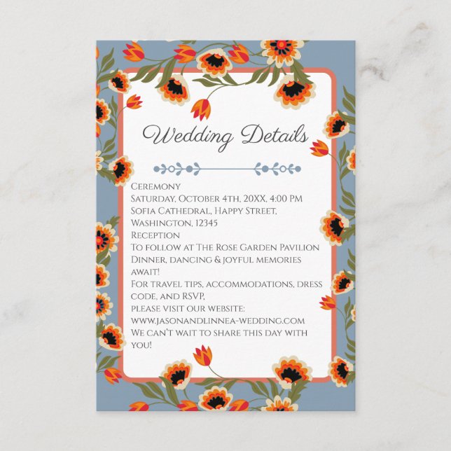 Rustic Floral Scandinavian Folk-Inspired Wedding  Enclosure Card (Front)