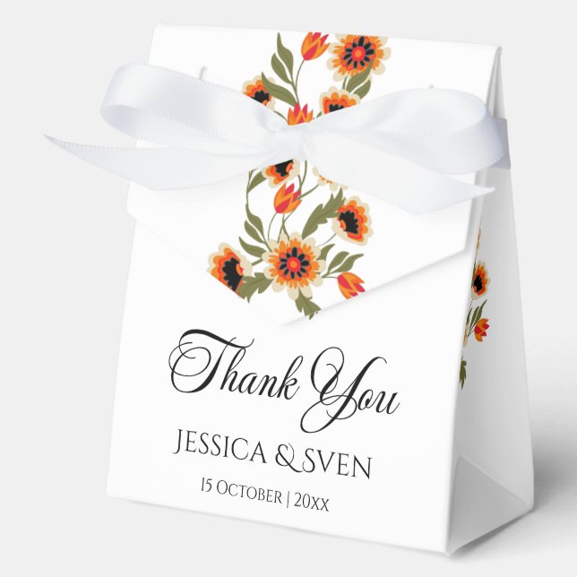 Rustic Floral Scandinavian Folk-Inspired Wedding Favour Box (Front)