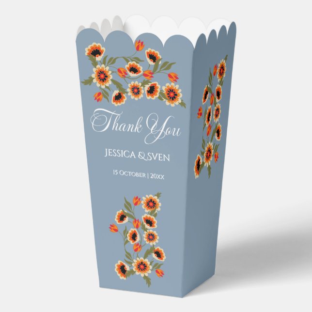 Rustic Floral Scandinavian Folk-Inspired Wedding Favour Box (Front)