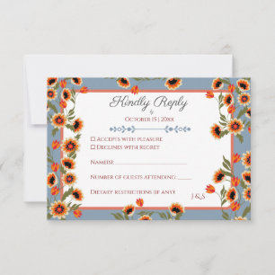 Rustic Floral Scandinavian Folk-Inspired Wedding RSVP Card