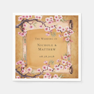 Rustic Floral Scroll Cherry Blossom Wedding Napkin