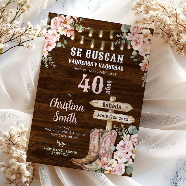 Rustic Floral Se Buscan Adult Woman Birthday Invitation (Creator Uploaded)
