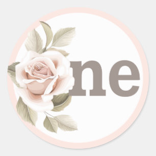 Rustic Floral Shabby Chic Roses 1st Birthday Party Classic Round Sticker