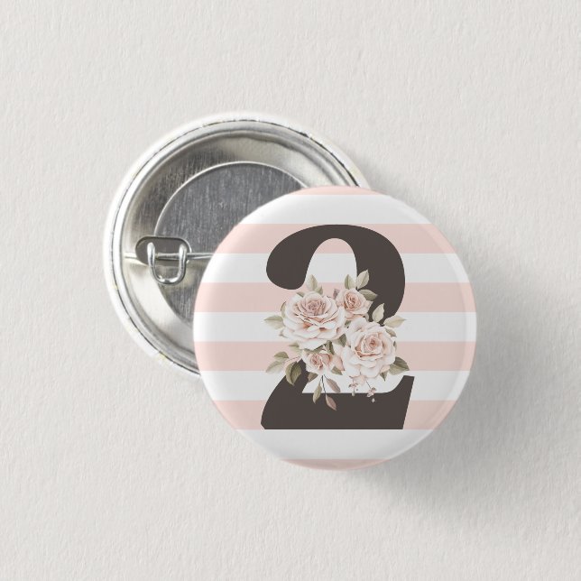 Rustic Floral Shabby Chic Roses 2nd Birthday Party 3 Cm Round Badge (Front & Back)