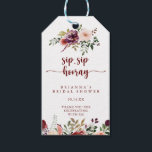 Rustic Floral Sip Sip Hooray Bridal Shower   Gift Tags<br><div class="desc">These rustic floral sip sip hooray bridal shower gift tags are perfect for a summer wedding shower. The design features burgundy,  pink and blush watercolor flowers with green leaves in a brownish stained background.</div>