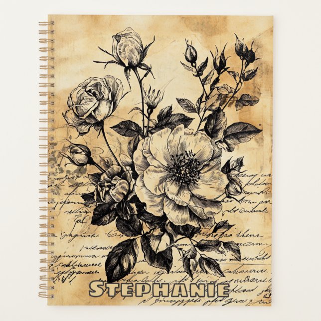 Rustic Floral Sketch with Calligraphy - Aged (10) Planner (Front)