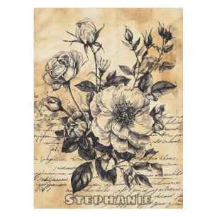 Rustic Floral Sketch with Calligraphy - Aged (10) Tablecloth