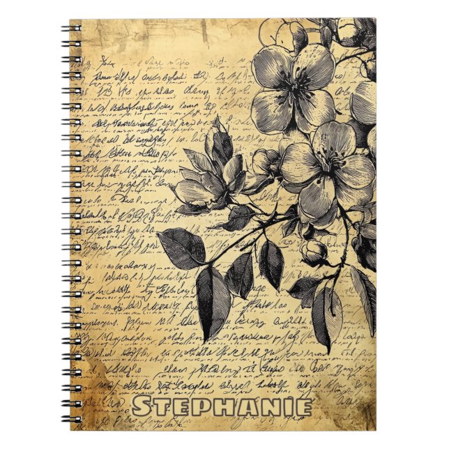 Rustic Floral Sketch with Calligraphy - Aged (1) Notebook (Front)