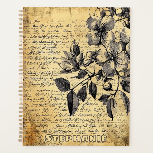 Rustic Floral Sketch with Calligraphy - Aged (1) Planner (Front)