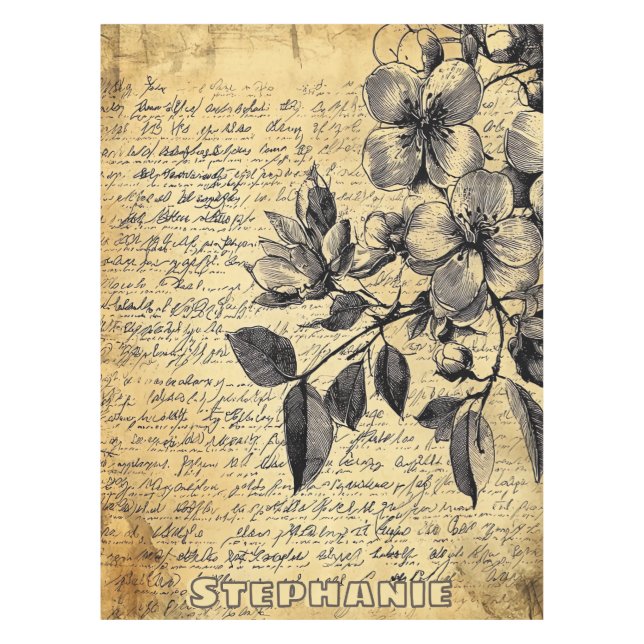 Rustic Floral Sketch with Calligraphy - Aged (1) Tablecloth (Front)