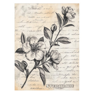 Rustic Floral Sketch with Calligraphy - Aged (2) Tablecloth