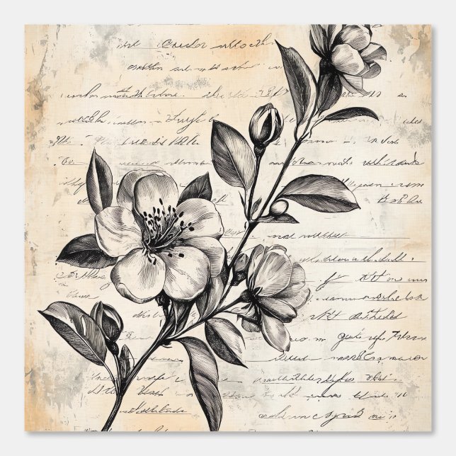 Rustic Floral Sketch with Calligraphy - Aged (2) Wallpaper (Front)