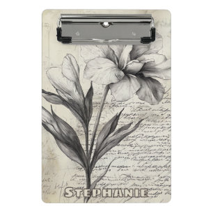 Rustic Floral Sketch with Calligraphy - Aged (3) Mini Clipboard