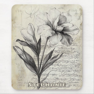 Rustic Floral Sketch with Calligraphy - Aged (3) Mouse Pad