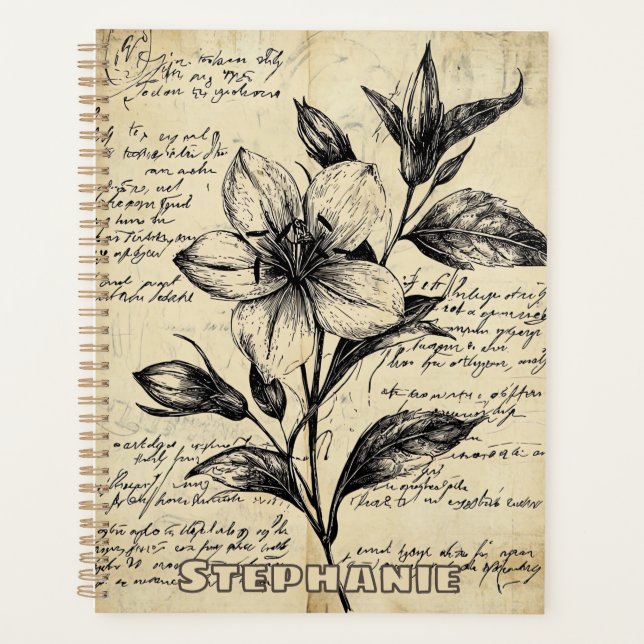 Rustic Floral Sketch with Calligraphy - Aged (5) Planner (Front)