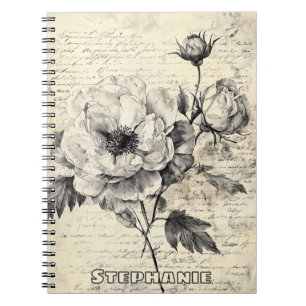 Rustic Floral Sketch with Calligraphy - Aged (7) Notebook