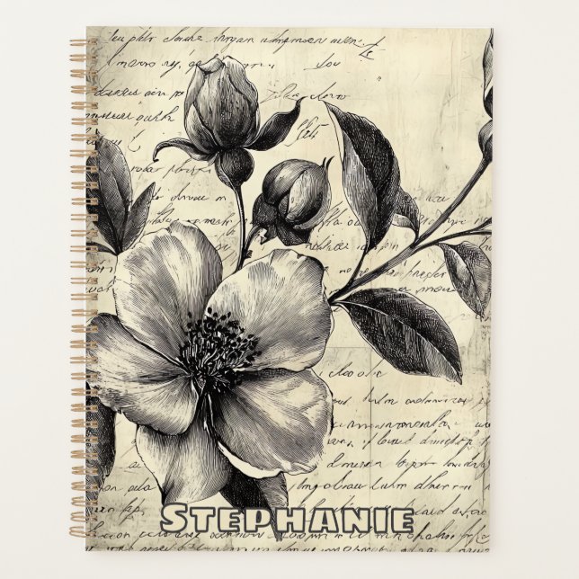 Rustic Floral Sketch with Calligraphy - Aged (8) Planner (Front)