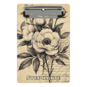 Rustic Floral Sketch with Calligraphy - Aged (9) Mini Clipboard