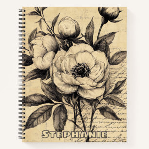 Rustic Floral Sketch with Calligraphy - Aged (9) Notebook