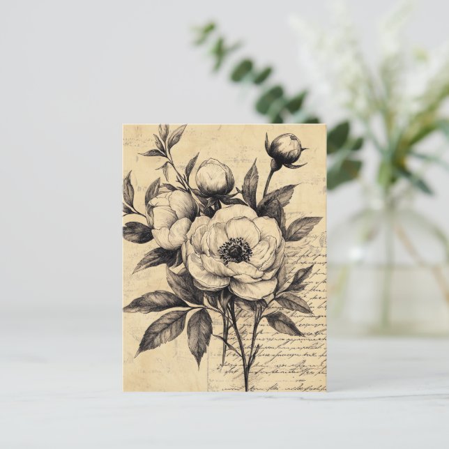Rustic Floral Sketch with Calligraphy - Aged (9) Postcard (Standing Front)