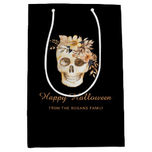 Rustic Floral Skull Halloween Medium Gift Bag