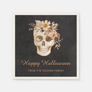 Rustic Floral Skull Halloween Napkin