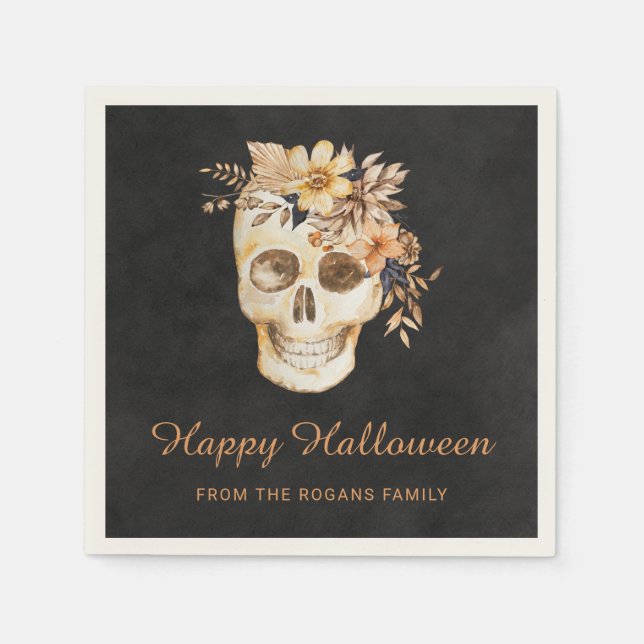 Rustic Floral Skull Halloween Napkin (Front)