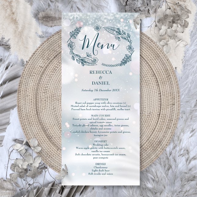 Rustic Floral Snowflakes Winter Wedding Menu (Rustic Floral Snowflakes Winter Wedding Menu)