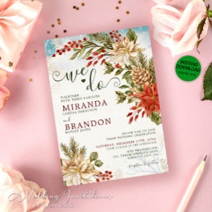 Rustic Floral Snowy Mistletoe Winter Wedding Invitation