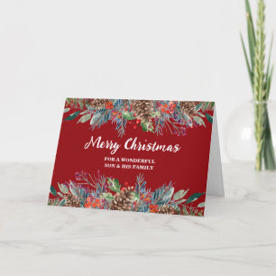 Rustic Floral Son & Family Christmas Card