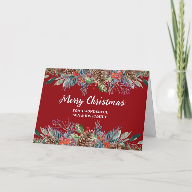 Rustic Floral Son & Family Christmas Card (Front)