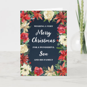 Rustic Floral Son & Family Merry Christmas Card