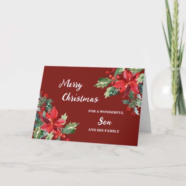 Rustic Floral Son & Family Merry Christmas Card (Front)