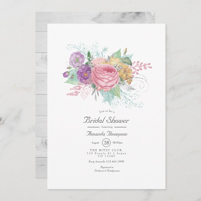 Rustic Floral Spring Bridal Shower Invitation (Front/Back)