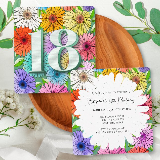 Rustic Floral Spring Green 18th Birthday Party Invitation (Creator Uploaded)