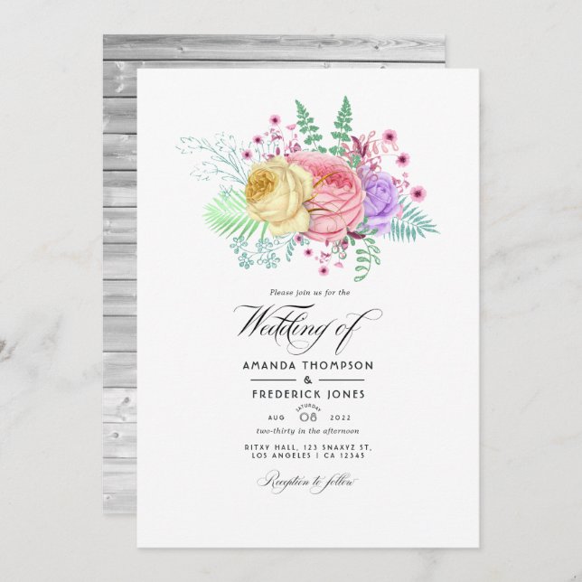 Rustic Floral Spring Wedding Invitation (Front/Back)