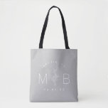 Rustic Floral Stem Wedding Monogram | Grey Tote Bag<br><div class="desc">Custom printed tote bags make a fun and functional wedding favour your guests will love! Personalise the template with the bride and groom's names or monogram initials. Add your wedding date, the city, state or venue name or any other custom text. This modern rustic logo-style design has a simple floral...</div>