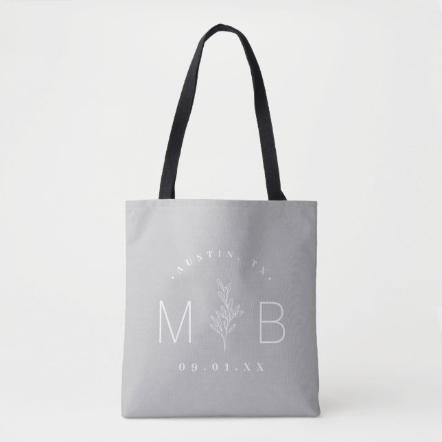 Rustic Floral Stem Wedding Monogram | Grey Tote Bag (Front)